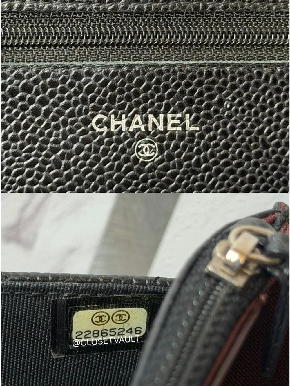 ♠️CHANEL Black Caviar Quilted Wallet On Chain WOC Silver Hardware Crossbody Bag